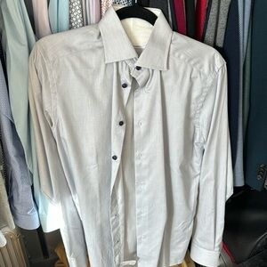 Worn once Eton Mens Button-Up Shirt Teal Blue Diamond Dot Long Sleeve 14.5 Slim